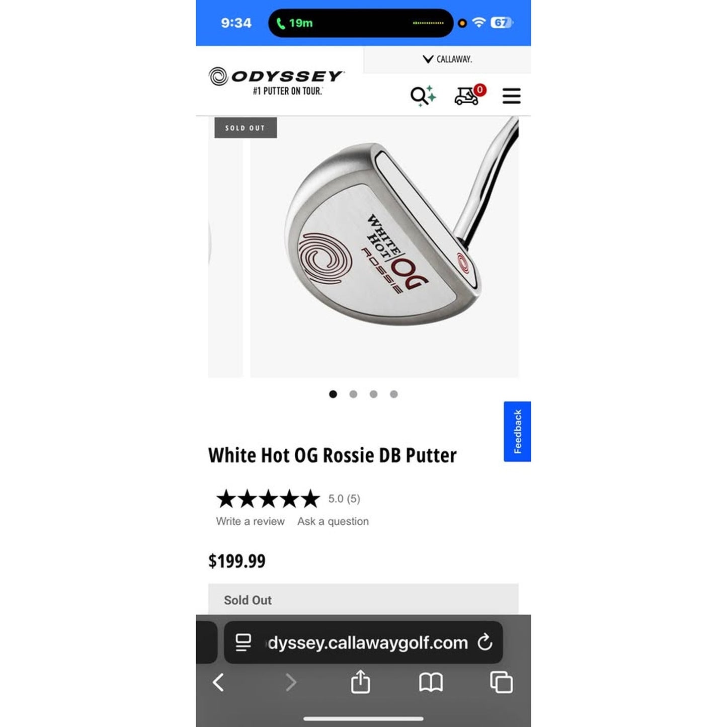 NEW Odyssey White Hot OG Rossie DB Putter 35" Right Hand – Still in Wrapper